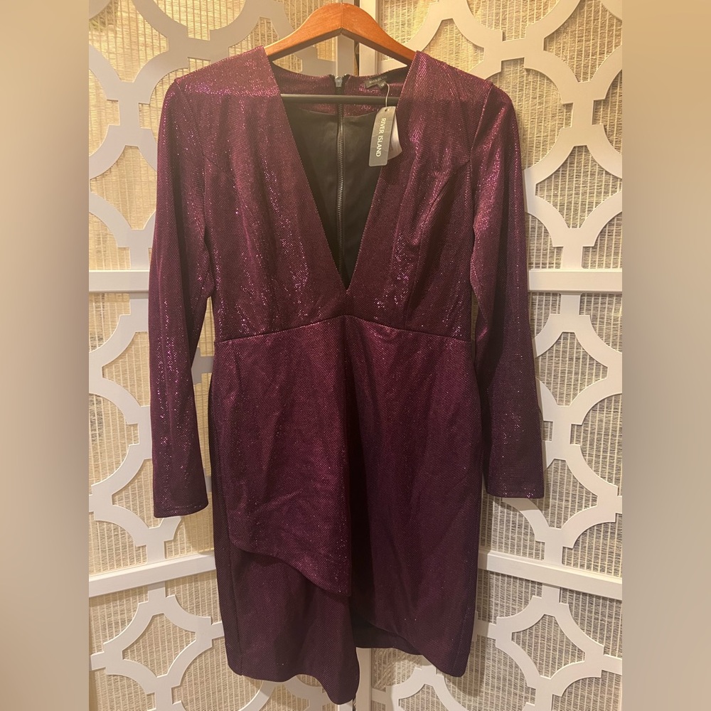 River Island New with tags, purple glitter vneck mini dress